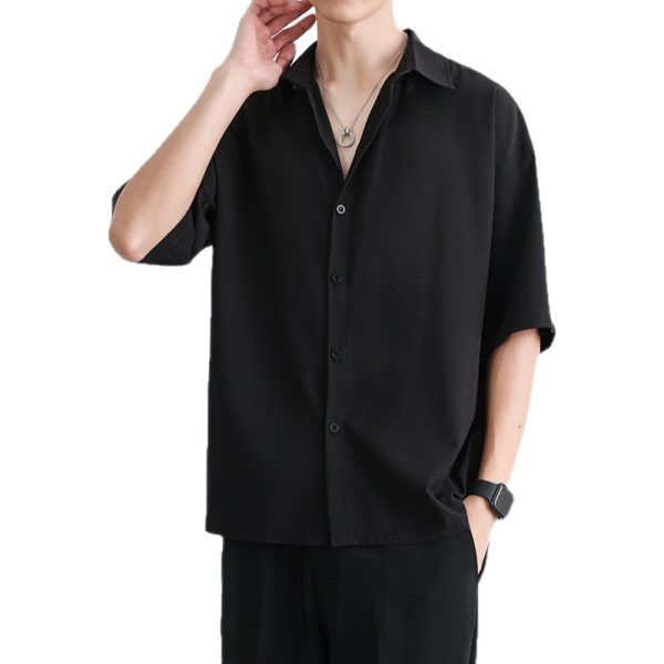 Short-sleeved shirts, men's summer loose thin ice silk three-quarter sleeve shirts, teenagers breathable cardigans, half-sleeved tops, trendy - Image 5