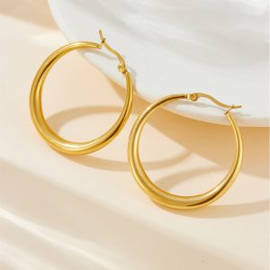Minimalist oval hoop French lazy retro high-end European and American niche 18 gold-plated earrings earrings earrings
