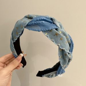 High-quality denim headband, ultra-wide pressed hairpin, out-of-tread heightened skull, headband, star hairpin, fashion headwear