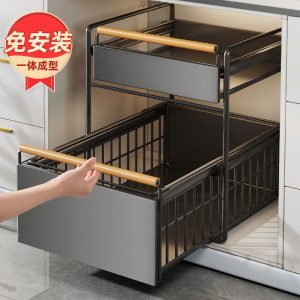 Kitchen drain storage rack multi-functional spice dish pool pull-out storage rack cabinet pull-out basket tiered shelf factory