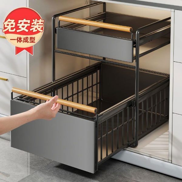 Kitchen drain storage rack multi-functional spice dish pool pull-out storage rack cabinet pull-out basket tiered shelf factory