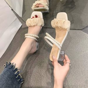 Fairy style thick heel non-slip outside crystal high-heeled sandals new Internet celebrity two sandals in the summer of 2025