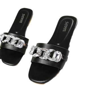 Cross-border new women's fashion sandals, flat slippers, light beach slippers with metal buckles