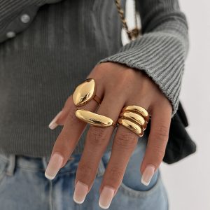 European and American cross-border hot-selling hand ornaments, personalized glossy irregular geometric joint rings, hip-hop style women's ring set
