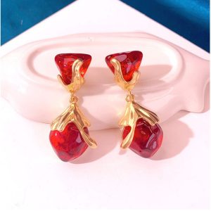 Douyin same vintage glazed pine cone 925 silver earrings wholesale French fashion pop earrings