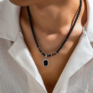 European and American cross-border tiger stone beaded necklace men's hip-hop niche sense of luxury, simple personality, men's clavicle chain accessories