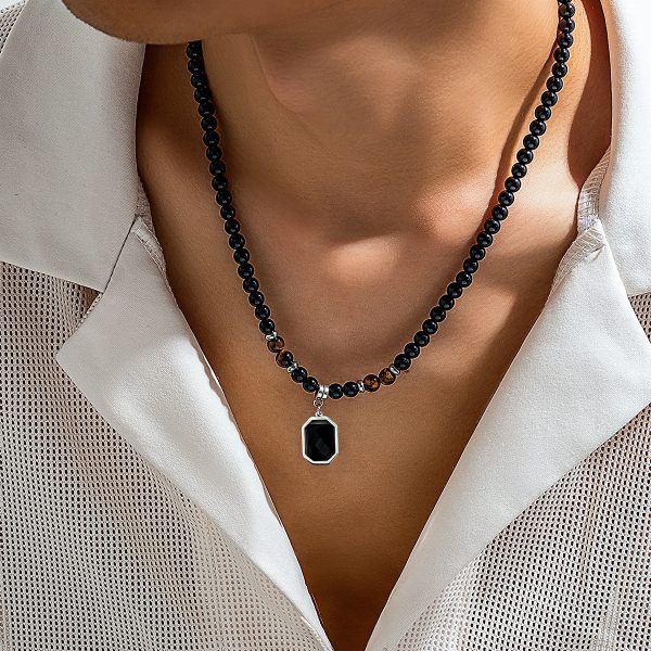 European and American cross-border tiger stone beaded necklace men's hip-hop niche sense of luxury, simple personality, men's clavicle chain accessories