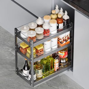 Glass seasoning pull basket kitchen cabinet opening drawer type small size seasoning basket narrow kitchen cabinet low basket