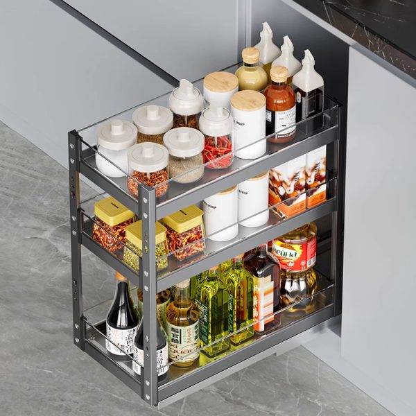 Glass seasoning pull basket kitchen cabinet opening drawer type small size seasoning basket narrow kitchen cabinet low basket - Image 3