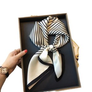 Hangzhou silk 100% mulberry silk silk scarf Nordic simple women's 70cm square scarf striped silk scarf collar scarf shawl