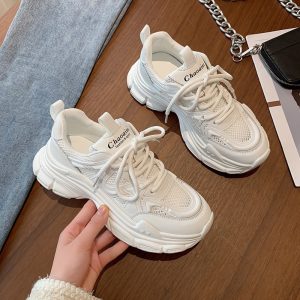 Daddy shoes women's shoes 2025 new summer pre-fall net shoes breathable mesh muffin platform white shoes sneakers