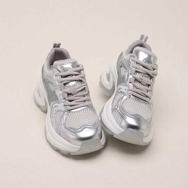Full soft leather ~ thick sole inner heightened casual sneakers women's 2025 spring new mesh breathable fashion dad shoes - Image 3