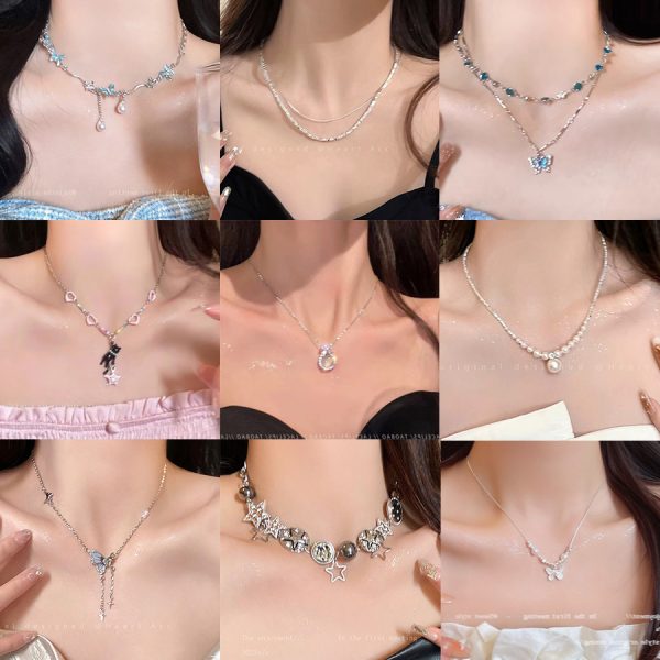 Korean high-end butterfly necklace women's niche light luxury versatile clavicle chain spring and summer long imitation pearl jewelry new