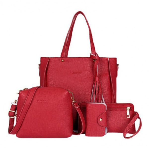 Women's bag 2021 mother and child pocket single shoulder trendy Korean version bag new handbag lychee pattern four-piece set wholesale - Image 5
