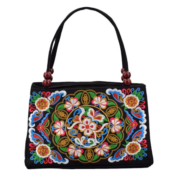 Ethnic style double-sided embroidered handbag, wooden bead accessories, double-layered zipper, hand-to-canvas bag, portable hand-carrying wallet - Image 5