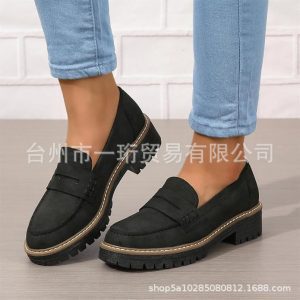2024 New Spring and Autumn Loafers, Large Size Casual Scrub, British Style Women's Shoes, Block Heel, Thick Sole, Foreign Trade Vintage