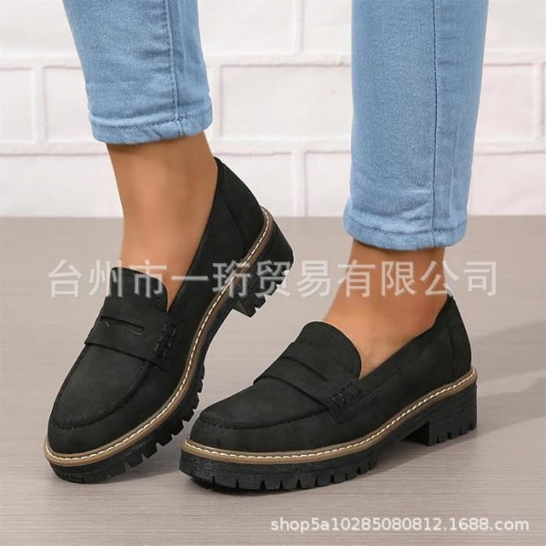 2024 New Spring and Autumn Loafers, Large Size Casual Scrub, British Style Women's Shoes, Block Heel, Thick Sole, Foreign Trade Vintage