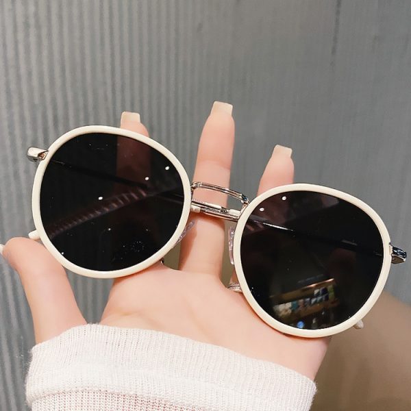 Retro round frame ins style sunglasses women's summer small face white plain glasses Internet celebrity Korean sunglasses men's seaside -