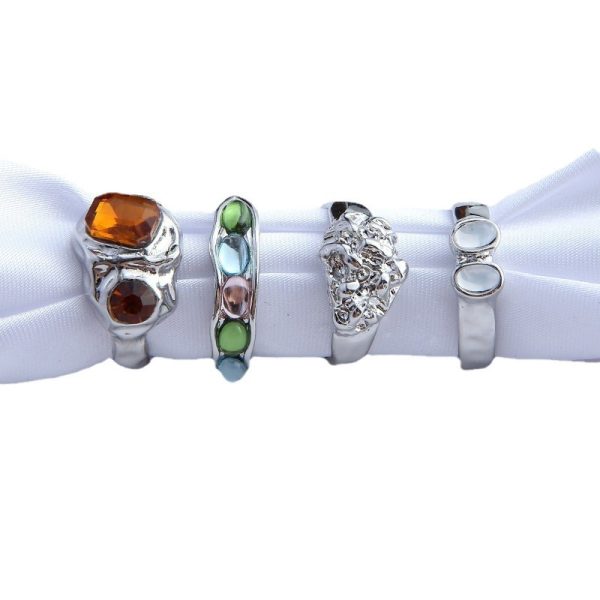 European and American niche design multi-color retro fashion ring color resin temperament ring women's ring set of four pieces - Image 5