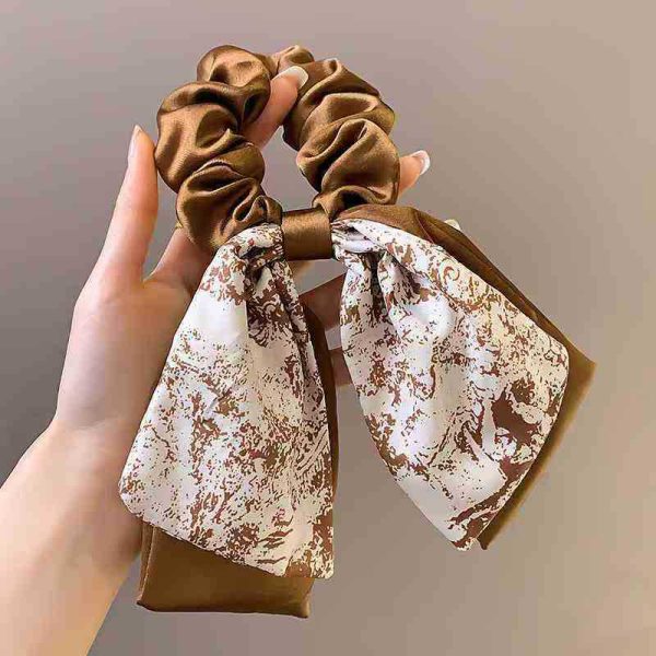 100 vintage printed streamer scrunchie temperament headband women's tie hair elegant large intestine loop head rope exquisite ponytail hair rope - Image 3
