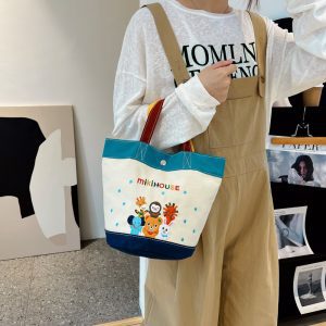 Spot miki changing bag Japanese cartoon zoo color-blocked canvas bag bucket bag handbag one drop shipping