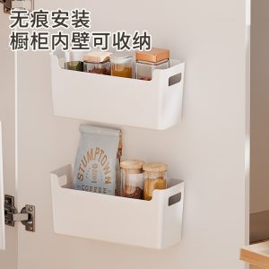 Kitchen cabinet door inside storage box wall hanging free punching cabinet inner plastic film hanger bathroom toilet shelf