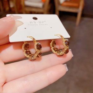 French retro temperament, Hong Kong style, exquisite zircon circle earrings, niche design, light luxury, high-end fashion earrings, women