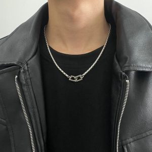 Simple double ring buckle titanium steel necklace men's cold style niche sense of luxury, street hip-hop clavicle chain couple accessories tide