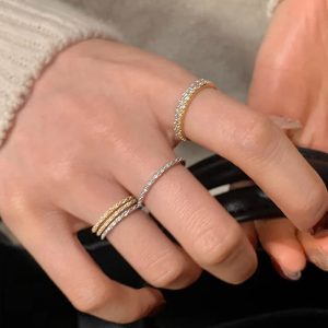 Super flash pearl row diamond thin ring ring women's light luxury high-end personality unique exquisite fashion versatile ring ring