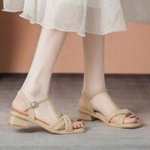 Spot low-heeled sandals women's 2024 summer new fashion thick heel temperament fairy style with skirt French high heels