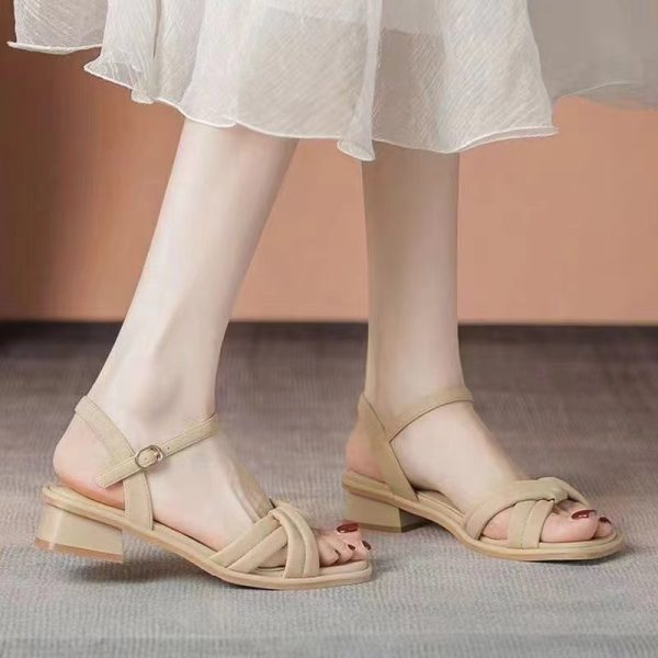 Spot low-heeled sandals women's 2024 summer new fashion thick heel temperament fairy style with skirt French high heels - Image 3
