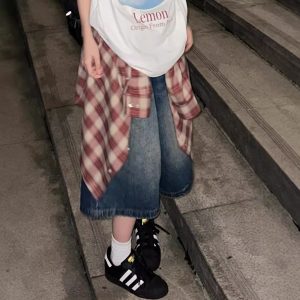 American high street vintage washed wide-leg denim shorts, women's versatile mids, loose straight cropped pants