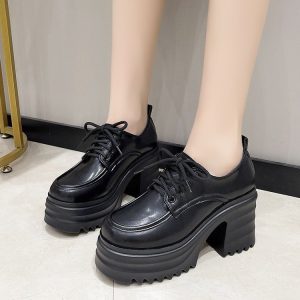 Thick-soled loafers women's autumn and winter 2022 new solid color single shoes, British style small leather shoes, flatform sole block heel leather shoes