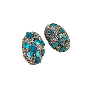 Deep sea abalone shell blue luxury retro vintage exquisite niche design sense fashionable vintage style S925 earrings