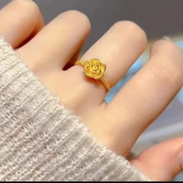 Golden rose ring women's solid fashion with a live mouth hemp lace ring to give your girlfriend a gift