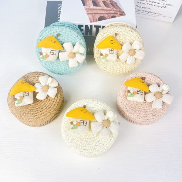 Straw Girls' Summer New Children's Cute Satchel Coin Purse Seaside Beach Sweet Small Bag Cross-border Wholesale