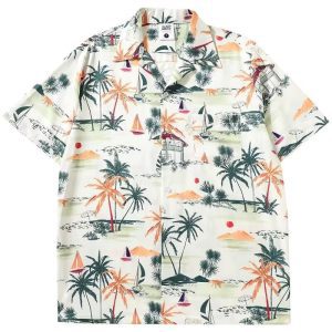 New Men's Printed Short Sleeve Floral Shirt Hawaiian Youth Ruffian Handsome Versatile Shirt Casual Fashion Vintage Inch Shirt