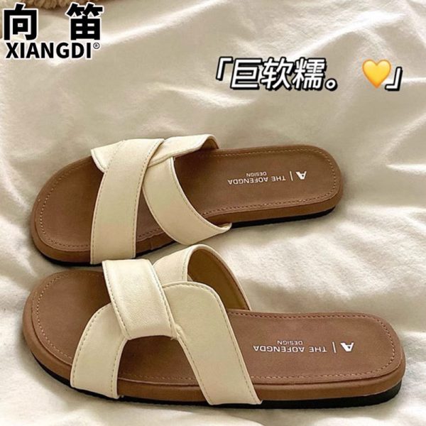 Cowhide ultra-soft sole slippers can be worn outside in summer with skirts, flat slippers, holiday style beach sandals