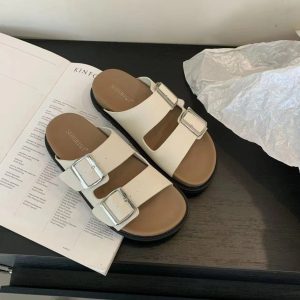 2025 new Internet celebrity Birkenstock platform sandals for women wear summer fashion square buckles with double straps and non-slip slippers