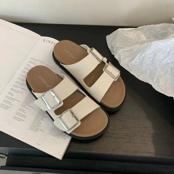 2025 new Internet celebrity Birkenstock platform sandals for women wear summer fashion square buckles with double straps and non-slip slippers - Image 2