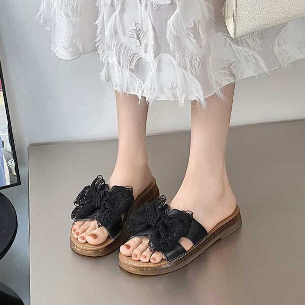 Cowhide version ~ bow sandals Women wear the new cow tendon sole flip-flops seaside beach shoes for the summer of 2025 - Image 4