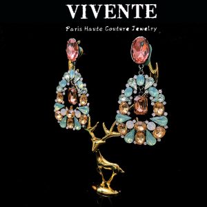 Original French catwalk, European and American exaggerated colors, full of zircon temperament, sexy heavy industry vintage marking earrings