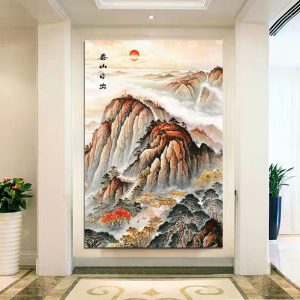 Mount Tai sunrise picture, mountain painting, backing mountain, prosperous house, fortune and good luck, when the head of the entrance decoration painting, there is no mountain and no water, hanging paintings, self-sticking