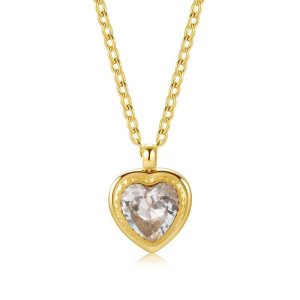 European and American retro 18K gold mother-of-pearl heart-shaped titanium steel necklace Women's French stainless steel zircon heart pendant clavicle chain