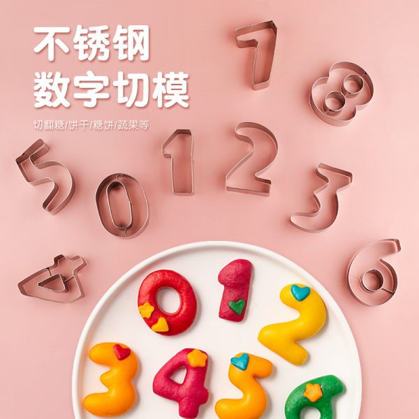 9 Piece Set of Stainless Steel Digital Steamed Bun Mold Cookies DYI Cake Decoration Fondant Cutting Mold Biscuit Tools
