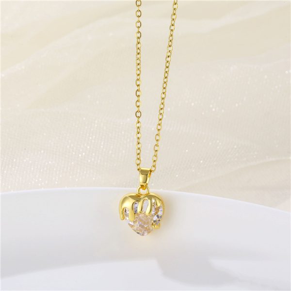 European and American cross-border jewelry, zircon love necklace, women's stainless steel heart-shaped crystal clavicle chain, peach heart strawberry necklace - Image 3