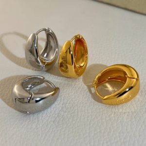 Unique, niche, French retro, cold style, high-end earrings, brass 22K real gold, simple circle temperament earrings