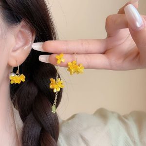 Super fairy osmanthus tassel pearl earrings female sweet and gentle niche earrings French retro versatile face slimming earrings