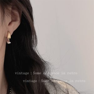 Two-color stitching drop earrings are niche and unique, with a versatile personality, simple stud earrings, and women's autumn and winter luxury