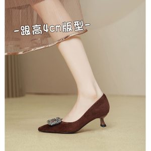 Pointed toe rhinestone high heels women's stiletto heels sexy 2025 new spring and autumn not tired feet black suede french shoes